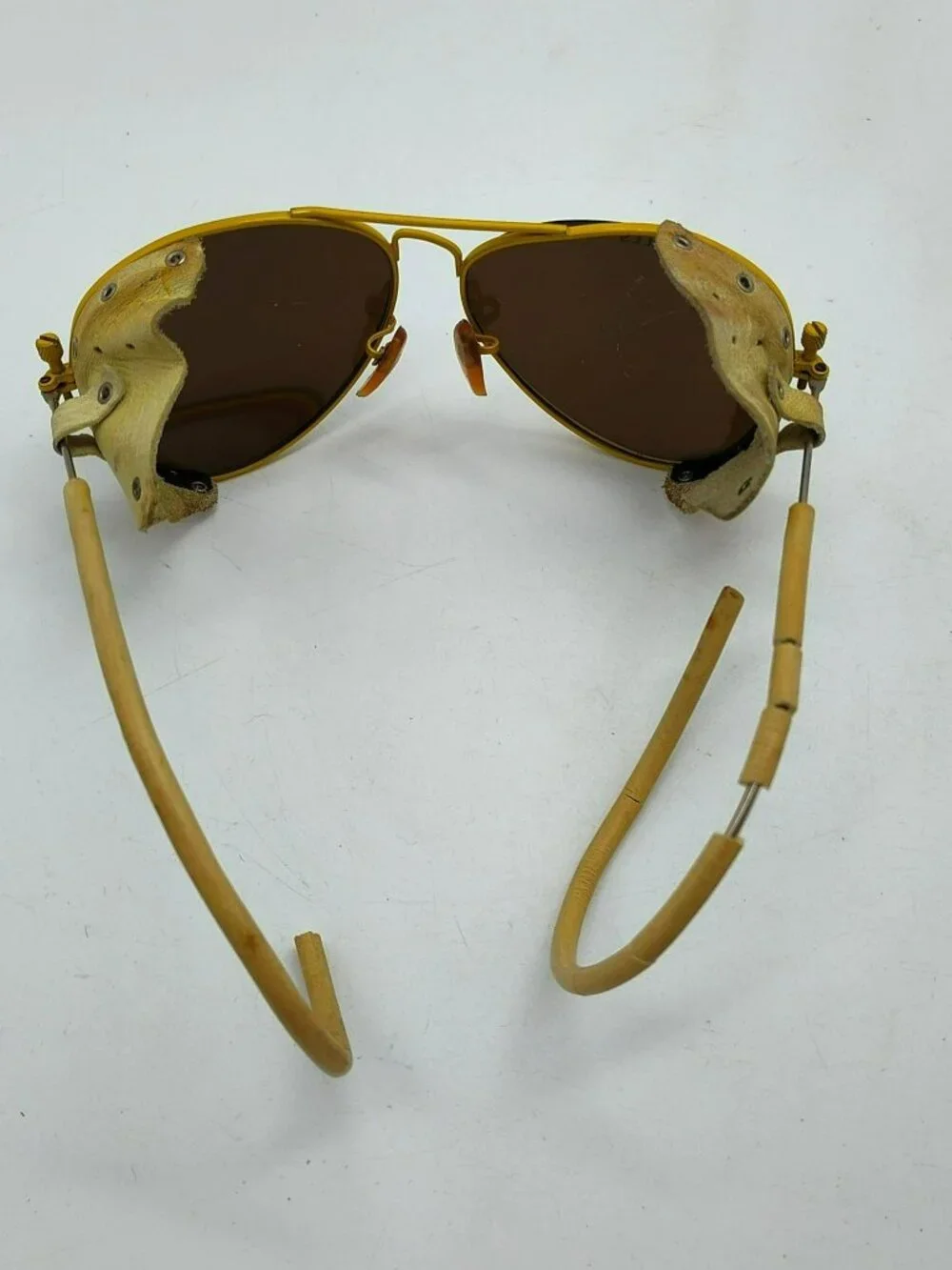 80s Camp Beverly Hills Glacier Glasses Aviator Yellow Frame Leather Side Shields